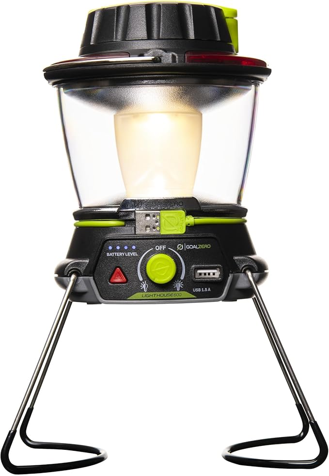 Lighthouse 600 Multi Functional Adjustable Light Perfect for Camping, Outdoor Events, or Emergency use Lumens USB Charging of Phones and Small Devices Long-Lasting Lithium Battery.
