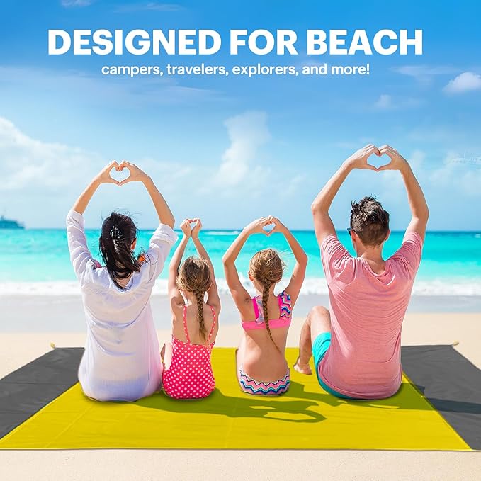 EASYFUN Beach Blanket Sandproof Oversized, 79''×83'' Extra Large Beach Mat, Portable Picnic Mat for Travel Camping Hiking, Lightweight Beach Essentials Family Water Resistant Mat Nylon 210T