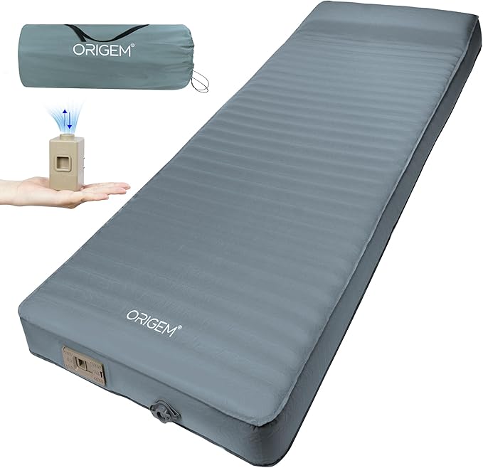 Origem Self Inflating Sleeping Pad, 4" Ultra-Thick Camping Mattress with Built-in Pump, Foam Campinging Mat for Tent, Traveling and Car, Easy to Inflate and Deflate (Grey)