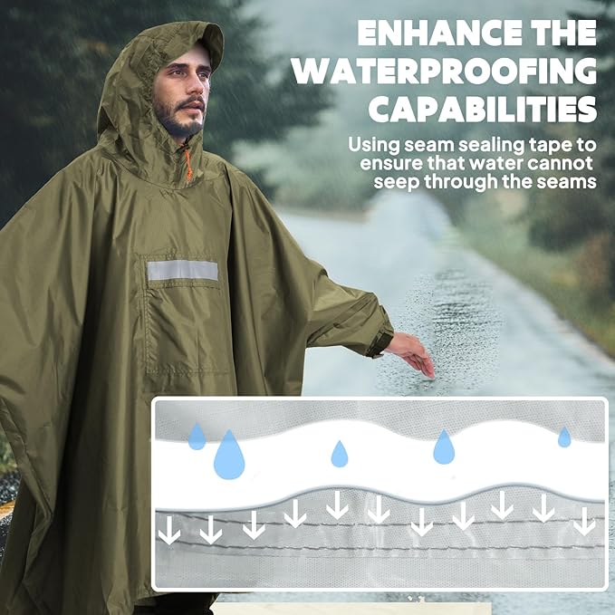 ANYOO Hooded Rain Poncho for Adults Waterproof Lightweight Rain Coat for Men Women Reusable Rain Jacket for Emergency Outdoor