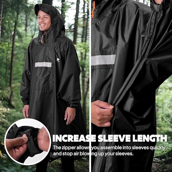 ANYOO Hooded Rain Poncho for Adults Waterproof Lightweight Rain Coat for Men Women Reusable Rain Jacket for Emergency Outdoor