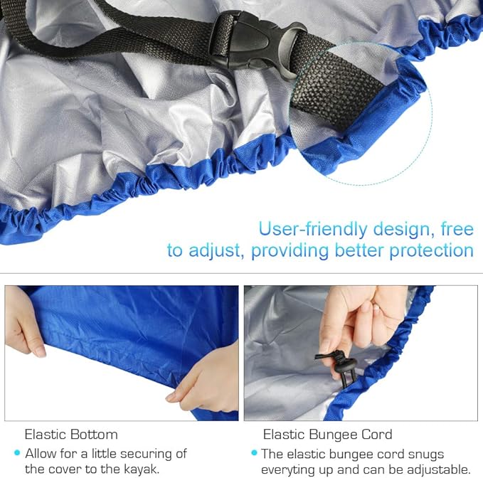 7.8-18ft Waterproof Kayak Canoe Cover-Storage Dust Cover UV Protection Sunblock Shield for Fishing Boat/Kayak/Canoe 7 Sizes [Choose Color] (Dark Blue(Upgraded), Suitable for 13.8-15ft Kayak)