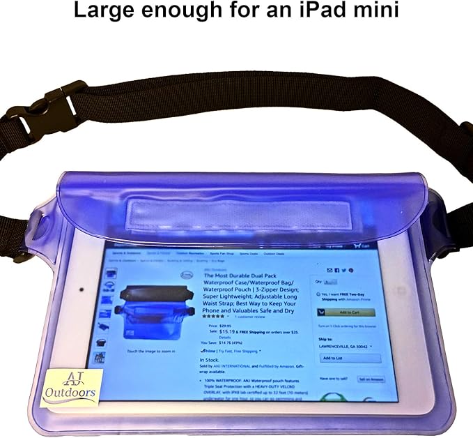 ANJ Outdoors 2PK Most Durable Waterproof Pouch/Waterproof Fanny Packs for Women and Men | 3-Zipper Beach Bags Sandproof | Phone Case With Waist Strap for Swimming