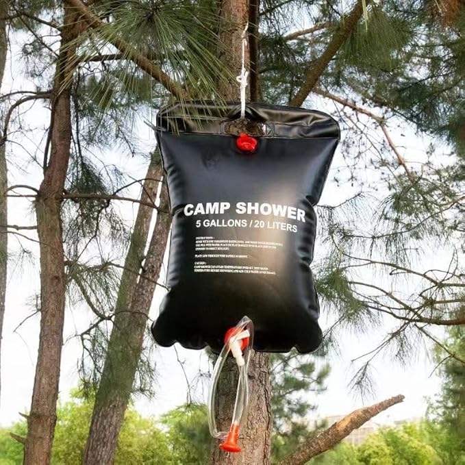 Solar Portable Shower Bag, 5 Gallons/20L Camping Shower Bag, Portable Shower Bag with Removable Hose and On-Off Switchable Shower Head for Camping, Hiking, Travel, Beach Swimming