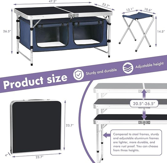 Camping Folding Aluminum Table with Adjustable Legs for Outdoor Travel Beach, Backyards, BBQ, Party and Picnic Foldable Table