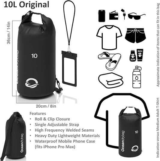 Oceandrybag - Waterproof Dry Bag Backpack - Floating Dry Sack Portable for Kayaking, Beach, Rafting, Boating, Hiking, Camping, Fishing with Waterproof Phone Case
