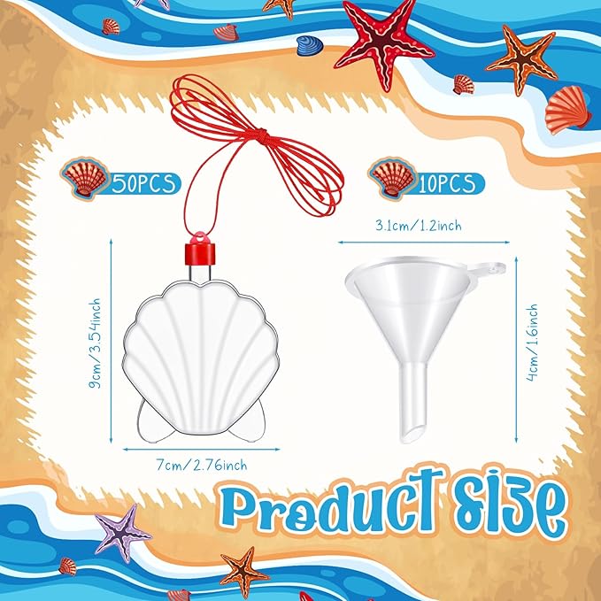 Tanlade 50 Pcs Shell Shaped Sand Art Bottle Necklaces, Sand Art Bulk for Crafts Create Your Own Sand Art for DIY Craft Making Classroom Activities Christmas Party Favors, Sand Not Include