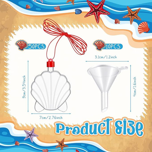 Tanlade 50 Pcs Shell Shaped Sand Art Bottle Necklaces, Sand Art Bulk for Crafts Create Your Own Sand Art for DIY Craft Making Classroom Activities Christmas Party Favors, Sand Not Include