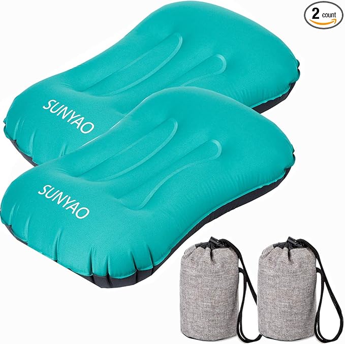 SUNYAO Ultralight Inflatable Camping Pillows - Compressible, Compact, Inflatable, Comfortable, Ergonomic Pillow for Neck & Lumbar Support While Camping,Backpacking,Hiking