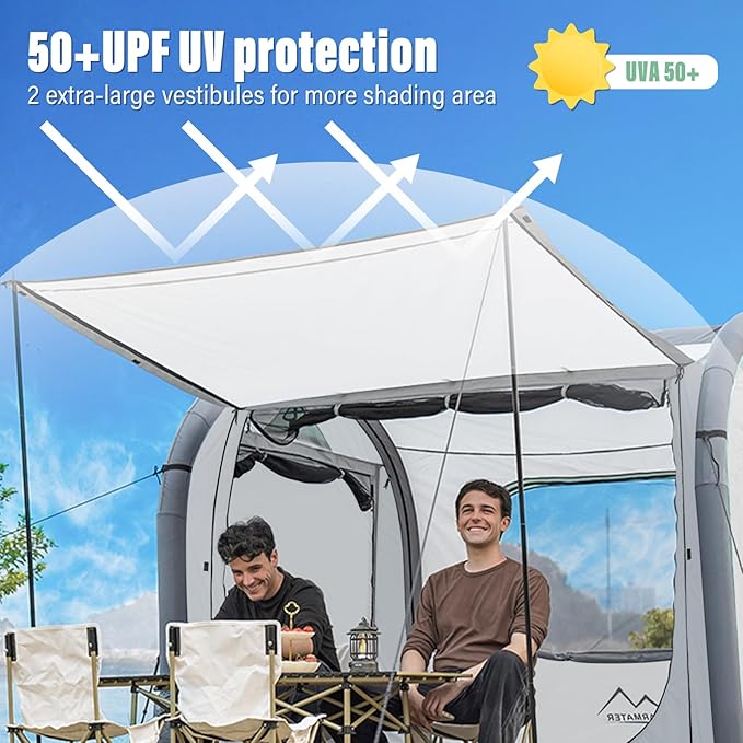 Inflatable SUV Tent for Camping, Large Quick Setup Blow Up Tents, 6-Person Tent with Detachable Car Attachment, Van Tents with Storage Bag &Projection Screen, Waterproof SUV Awning for Travel
