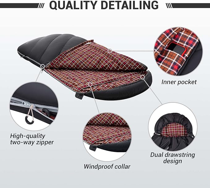KingCamp Sleeping Bag for Adults, Cold Weather & Warm Extra Wide Big & Tall XL Portable Waterproof Flannel Sleeping Bags, Essentials Gear Accessories for Camping Backpacking Hiking Indoor & Outdoor