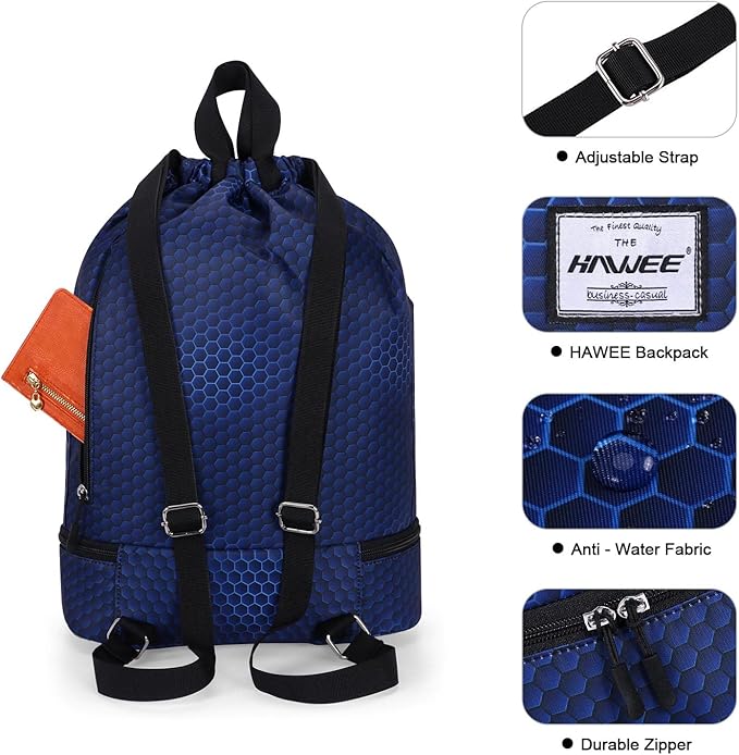 Dry Wet Drawstring Backpack with Shoe Compartment for Women Adjustable Gym Bag