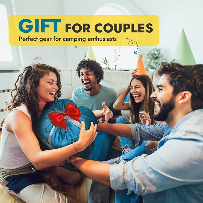 CANWAY Double Sleeping Bag Flannel for Adults Cold Weather Queen Size Two Person Sleeping Bags for Camping with 2 Pillows