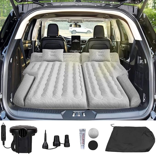 Umbrauto SUV Camping Air Mattress| Flocked Car Sleeping Bed with Reinforced Bottom| Back Trunk Inflatable Airbed for Vans| Includes Electric Pump, Pillows, Repair Patch & Carry Bag