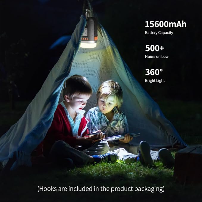 LOBKIN Camping Rechargeable Lantern, Multifunctional Camping Light 5 Modes, Portable Tent Lamp USB 15600 mAh for Camping, Hiking, Fishing