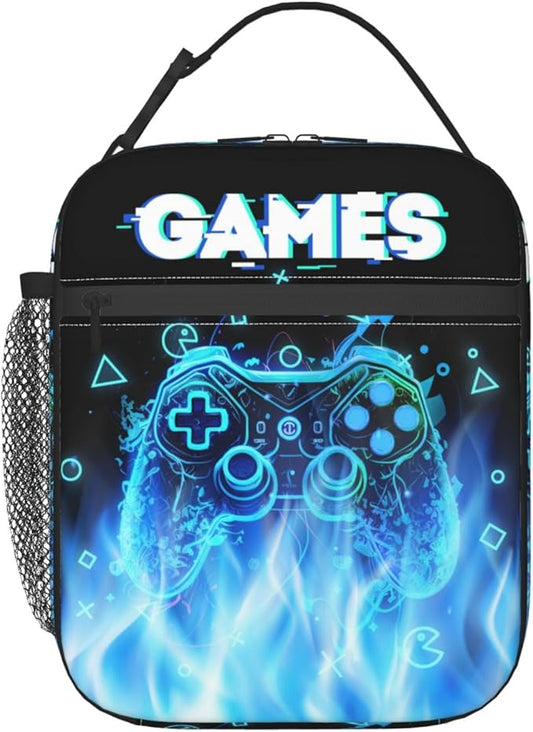 Blue Video Games Joystick Gamer Lunch Bag For Boys Kids Fun Reusable Lunch Box Insulated Meal Bags Portable Lunch Tote For Girls School Men Work Travel