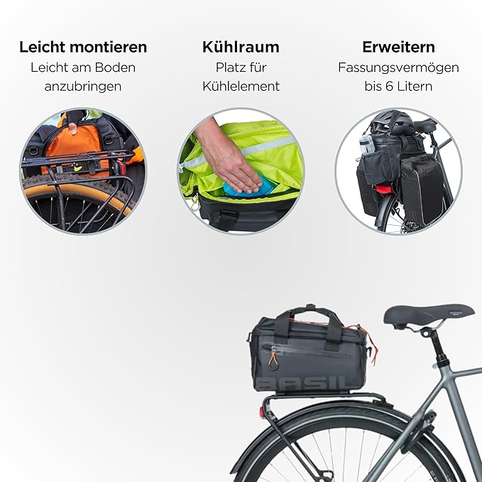 Basil Miles Tarpaulin trunkbag MIK, 7L, Black Orange