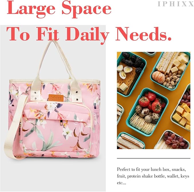 Lunch Bag Women Insulated Lunch Box for Women Adults - Leakproof Large Purse Lunch Tote Bags with Adjustable Shoulder Strap Zipper Side Pockets for Work