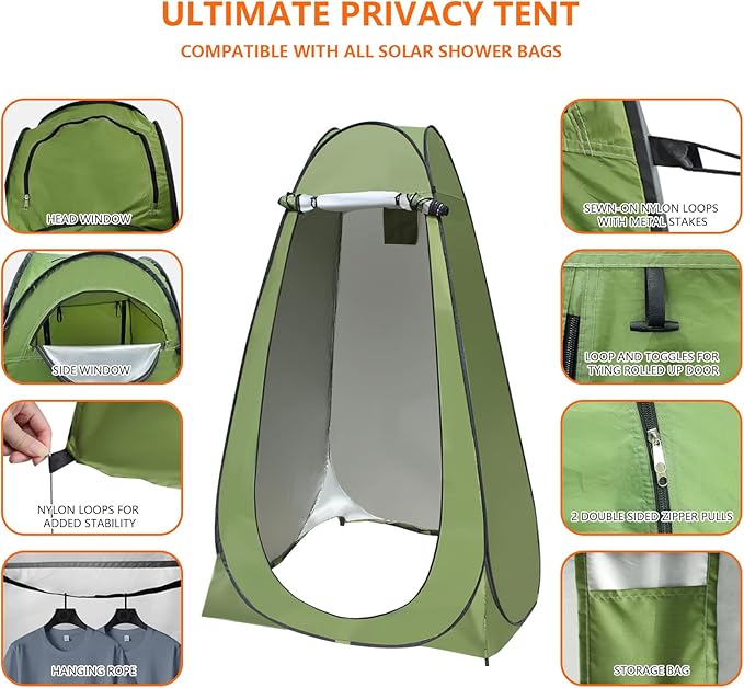 Camping Shower Tent,Pop Up Privacy Tent with Solar Shower Bag,Waterproof Pop Up Shower Tent for Portable Outdoor Toilet Shower Changing Room Sun Shelter Camping (Black/Camouflag/Green)