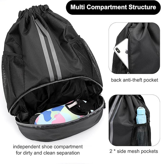 Swim Bag Drawstring Backpack with Wet Pocket Shoe Warehouse String Bag Sackpack for Beach Swimming Pool Gym Sports (Green)