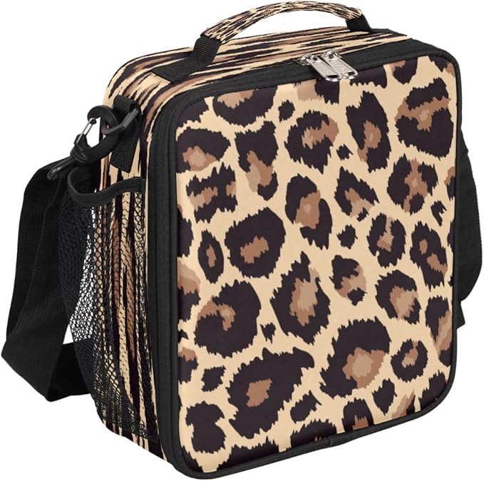 Pardick Leopard Lunch Box for Kids,Students Leopard Animal Skin Print Lunch Bag Tote with Adjustable Shoulder Strap,Insulated Thermal Girls Boys Lunchbox Cooler Bag for School Picnic Travel Outdoor