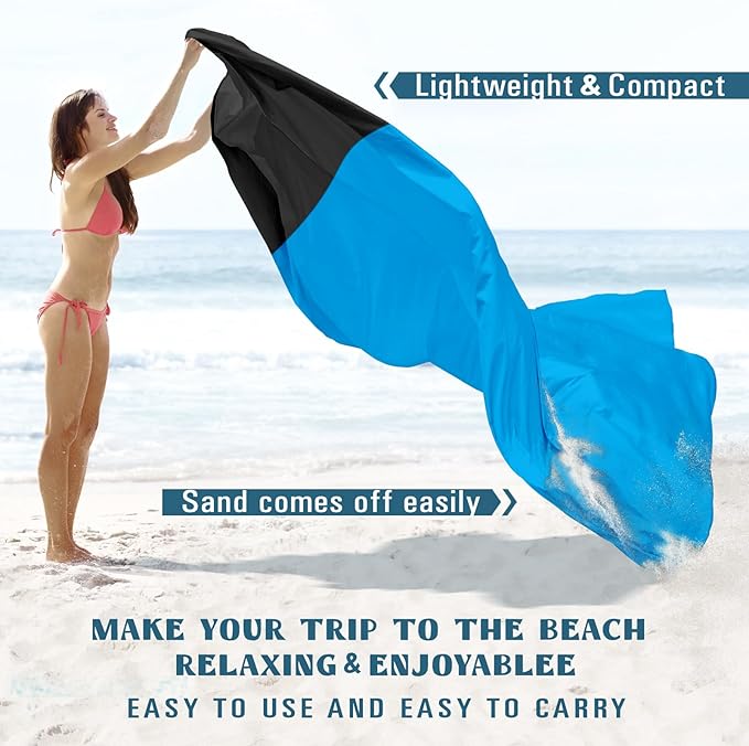 Beach Blanket Sandproof Waterproof 78''×81''1-5 Adults Oversized,Compact Lightweight Durable Beach Mat for Travel Camping Hiking Picnic Blanket