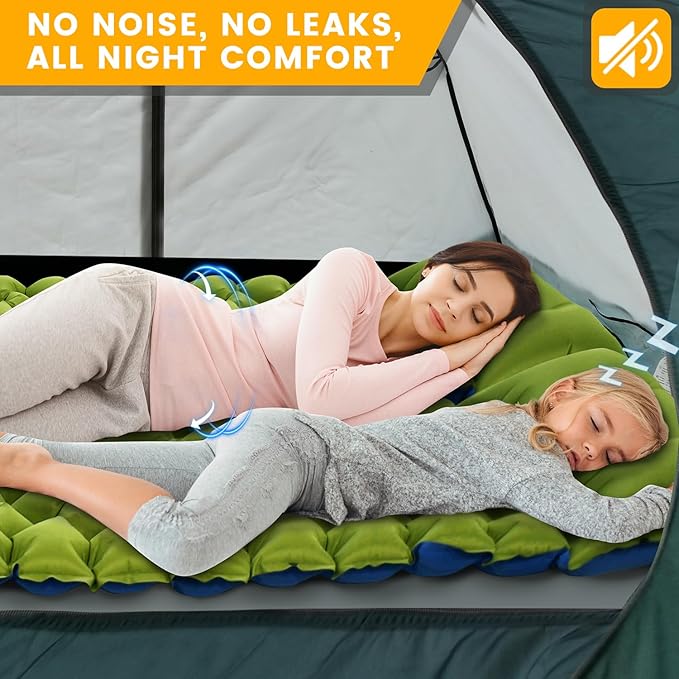 Camping Sleeping Pad, 4in Thick Ultralight Inflatable Camping Mat with Pillow, Built-in Foot Pump Sleeping Mat, Wide Compact Camping Pad for Travel Tent Hiking Backpacking Trip Car Camp Gear