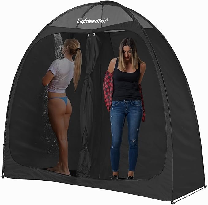 EighteenTek Shower Tent Camping, 2-Room Portable Changing Room, Outdoor Shower Enclosure, Pop Up Privacy Tent Shelter with Floor & Doors, Changing Tent, Camping Toilet, Bathroom