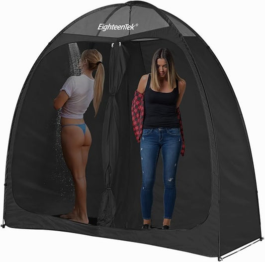 EighteenTek Shower Tent Camping, 2-Room Portable Changing Room, Outdoor Shower Enclosure, Pop Up Privacy Tent Shelter with Floor & Doors, Changing Tent, Camping Toilet, Bathroom