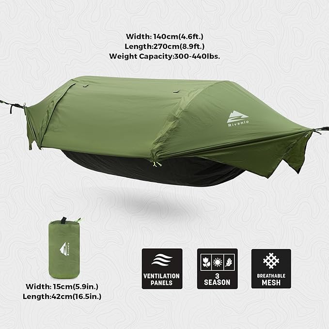 Camping Hammock Tent with Mosquito Net & RainFly, 3 in 1 Waterproof Lightweight Portable Sleeping Hammock Bug, Travel Outdoor Gear with Tree Strap Swing, for Hiking Patio Expedition
