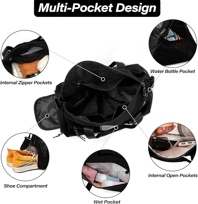 Gym Bag for Women, Yoga Mat Bag with Shoes Compartment & Wet Dry Pockets & Adjustable Yoga Mat Holder