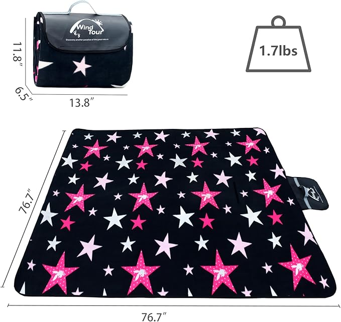 Wind Tour Family Outdoor Waterproof Durable Picnic Blankets with Carry Strap Foldable Sandproof Picnic Floor Mat for Kids Playground Camping Hiking Grass Travelling (1, Star -200 * 200cm)