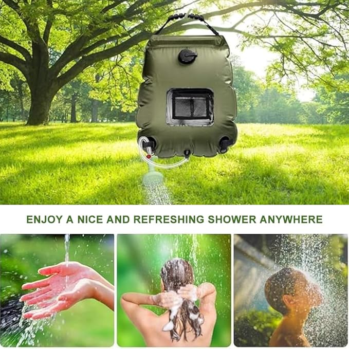 Solar Portable Shower for Camping 5 Gallon/20L - Solar Powered Camp Shower Bag with Switchable Shower Head and Detachable Hose for Camping, Backpacking, RV Travel