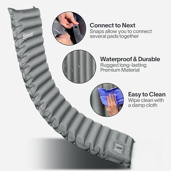 EighteenTek Sleeping Pad Mat Camping Sleeping Pad, Thick 4 Inch Camp Mattress Pad, Built-in Foot Pump Fast Self Inflating Sleeping Pad Backpacking for Hiking Ultralight