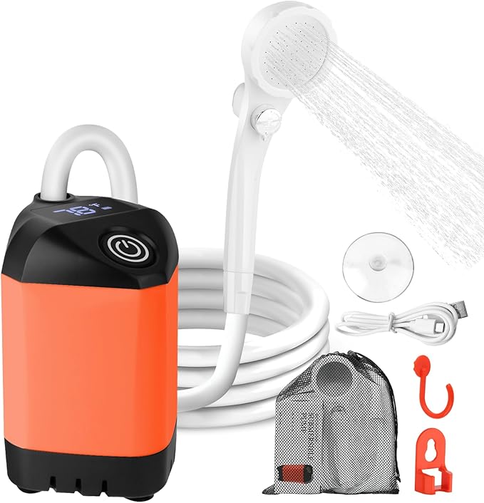 Portable Camping Shower with 7800mAh Battery - 3 Spray Modes, IPX7 Waterproof & Powerful Suction for Indoor, Camping, Beach Travel, RV Life, Pet Bathing, Gardening