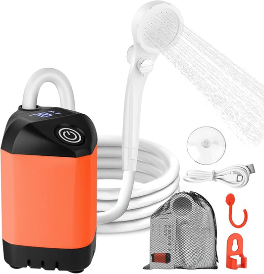Portable Camping Shower with 7800mAh Battery - 3 Spray Modes, IPX7 Waterproof & Powerful Suction for Indoor, Camping, Beach Travel, RV Life, Pet Bathing, Gardening