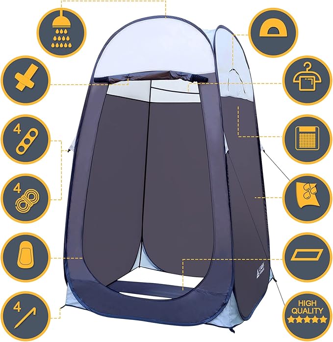 Leader Accessories Pop Up Shower Tent Dressing Changing Room Privacy Portable Camping Shelters 4' x 4' x 78" H Extra-Large Space