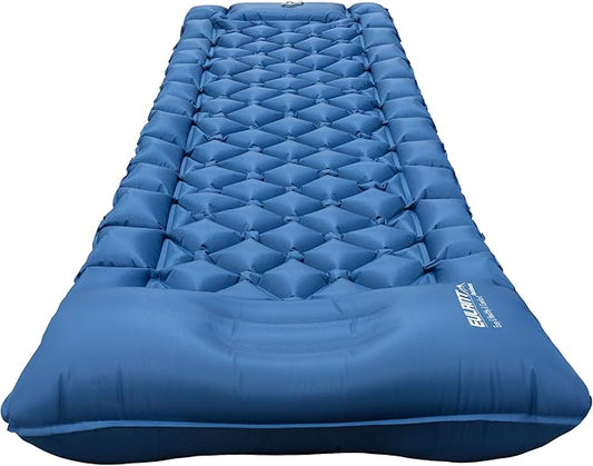 Single Sleeping Pad for Camping, Ultralight Inflatable Sleeping Mat with Pillow and Built-in Foot Pump, Portable Camping Mattress for Tent, Backpacking, Hiking, Traveling (Single,Blue)