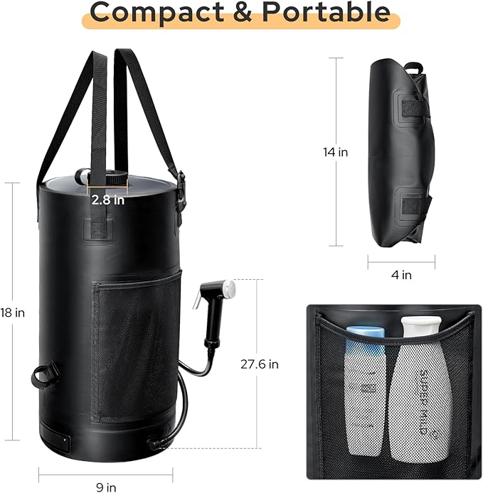 Solar Shower Bag, 5 Gal/3 Gal Portable Shower Bag for Camping, Solar Heating Outdoor Shower Bag, Upgraded Thickened Material Tear & Leak Proof, Camping Shower Bag for Traveling, Surfing