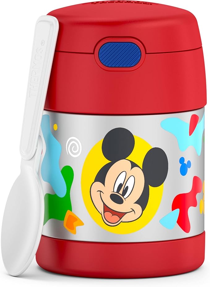 THERMOS FUNTAINER 10 Ounce Stainless Steel Vacuum Insulated Kids Food Jar with Spoon, PRESCHOOL MICKEY