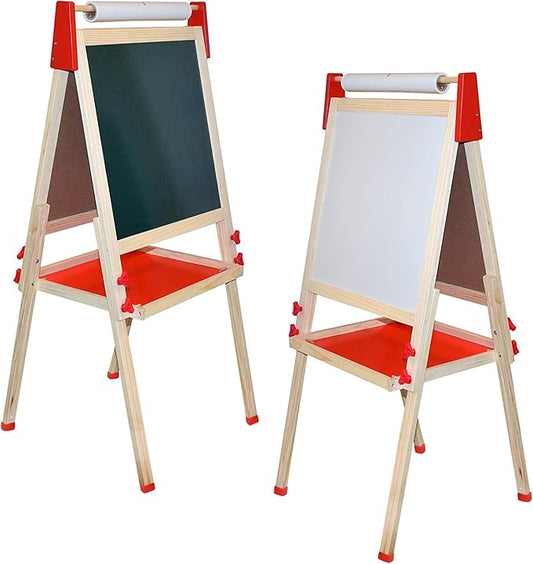 Deluxe Standing Art Easel, Dry-Erase Board Chalkboard Magnetic Whiteboard Paper Roll and Accessories, Ultimate All-in-One Wooden Kid's Art Easel