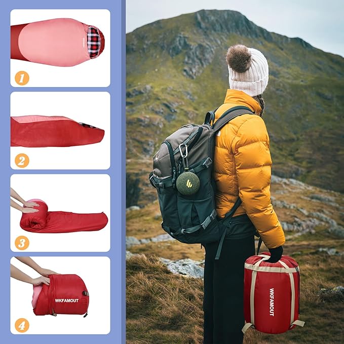 Cold Weather Mummy Sleeping Bag Flannel 0 Degree Winter Sleeping Bag Machine Washable Heavy Duty for Adults,Teenager with Compression Sack 4 Seasons for Camping Hiking Traveling