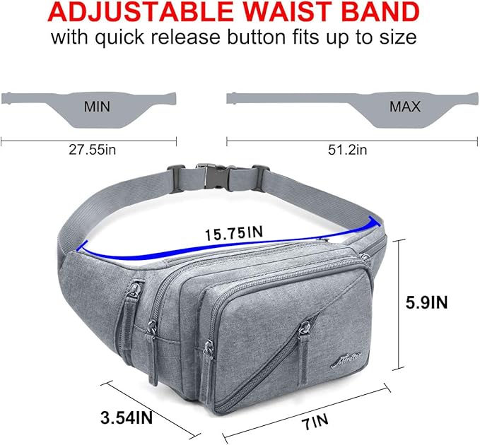 Fanny Pack Waterproof Waist Bag Pack Men Women Hip Bum Bag With Water Bottle Holder Adjustable Strap Suitable For Outdoors Workout Traveling Hiking Cycling Dog Walking Pouch Bag(Grey)