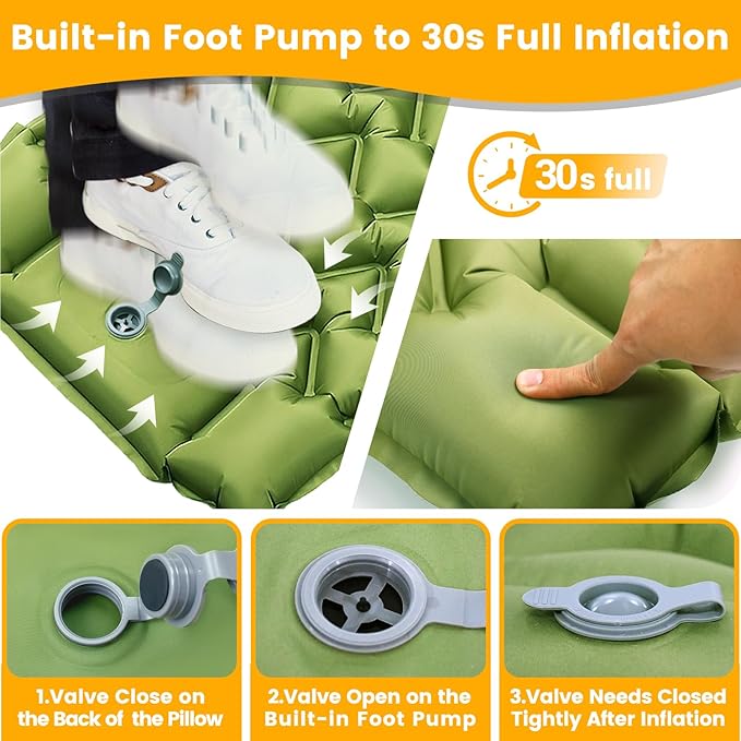 Camping Sleeping Pad, Ultralight Camping Mat with Pillow Built-in Foot Pump, Inflatable Sleeping Pads Compact for Travel, Camping Backpacking Hiking Tent Car Camp Gear