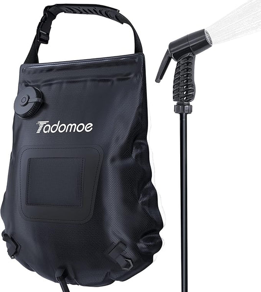 Portable Shower for Camping with 5-Gallon Solar Shower Bag,Temperature Gauge & Dual Spray Modes,Solar Heating PVC for Hot Showers,Perfect for Camping,Hiking,Beach Trips & Outdoor Adventures
