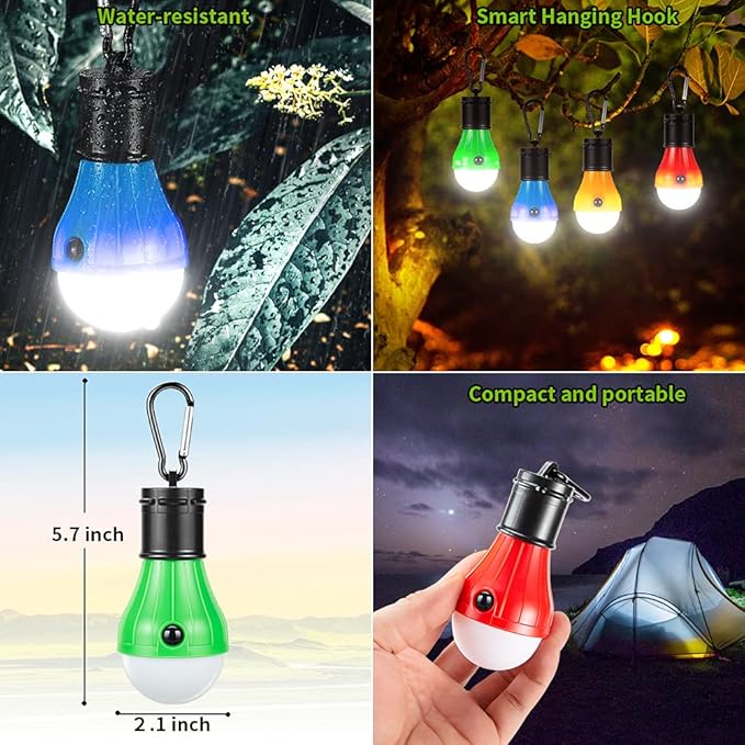 Doukey LED Camping Light [2 Pack or 4 Pack] Portable LED Tent Lantern 4 Modes for Backpacking Camping Hiking Fishing Emergency Light Battery Powered Lamp for Outdoor and Indoor