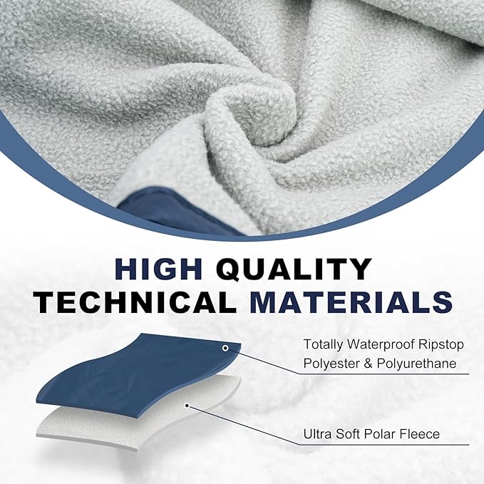 Fleece Waterproof Outdoor Blanket, Windproof Stadium Blanket for Camping, Picnics, and Sports Stay Dry and Comfortable 80"x58"