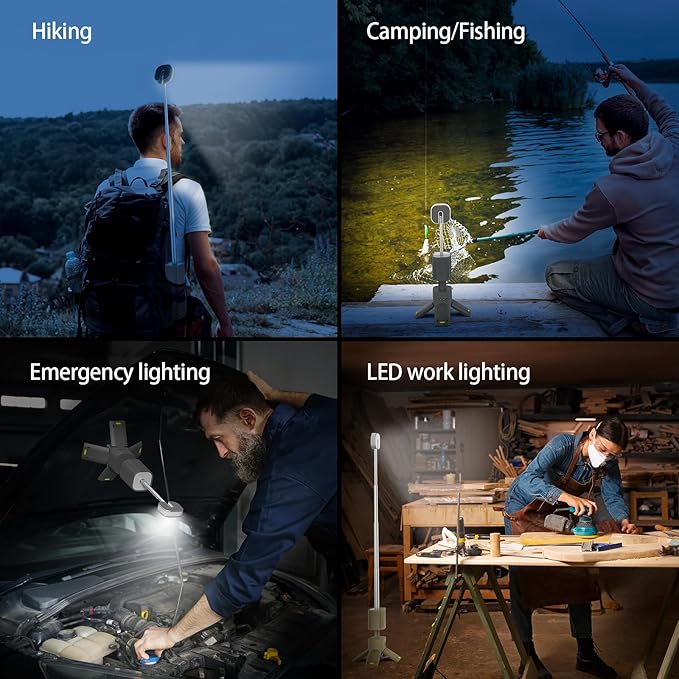 Camping Lantern, 14000mAh Rechargeable Telescopic Camping Lights Built-in Magnetic Stand with Speaker, Portable Waterproof Outdoor LED Flashlight for Emergency, Hiking, Camping, Fishing - Grey