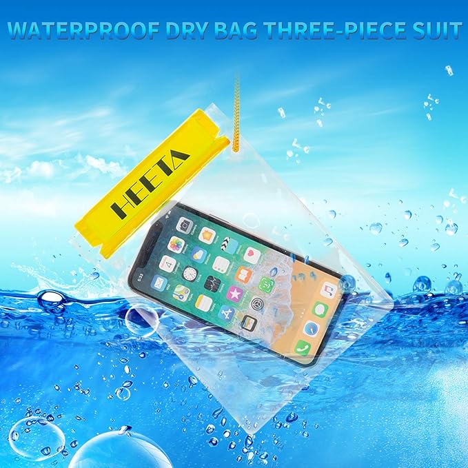 HEETA 2-Pack Waterproof Pouch with Waist Strap, Transparent Screen Touchable Dry Bag Bundled with 5-Pack Clear Waterproof Dry Bag