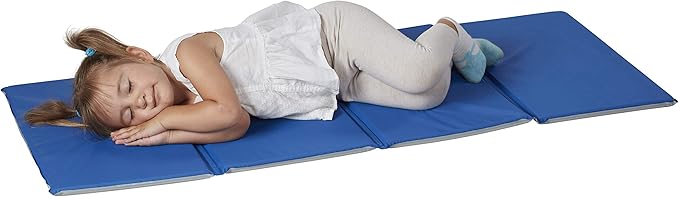 ECR4Kids Everyday Folding Rest Mat, 4-Section, 5/8in, Sleeping Pad, Blue/Grey, 5-Pack